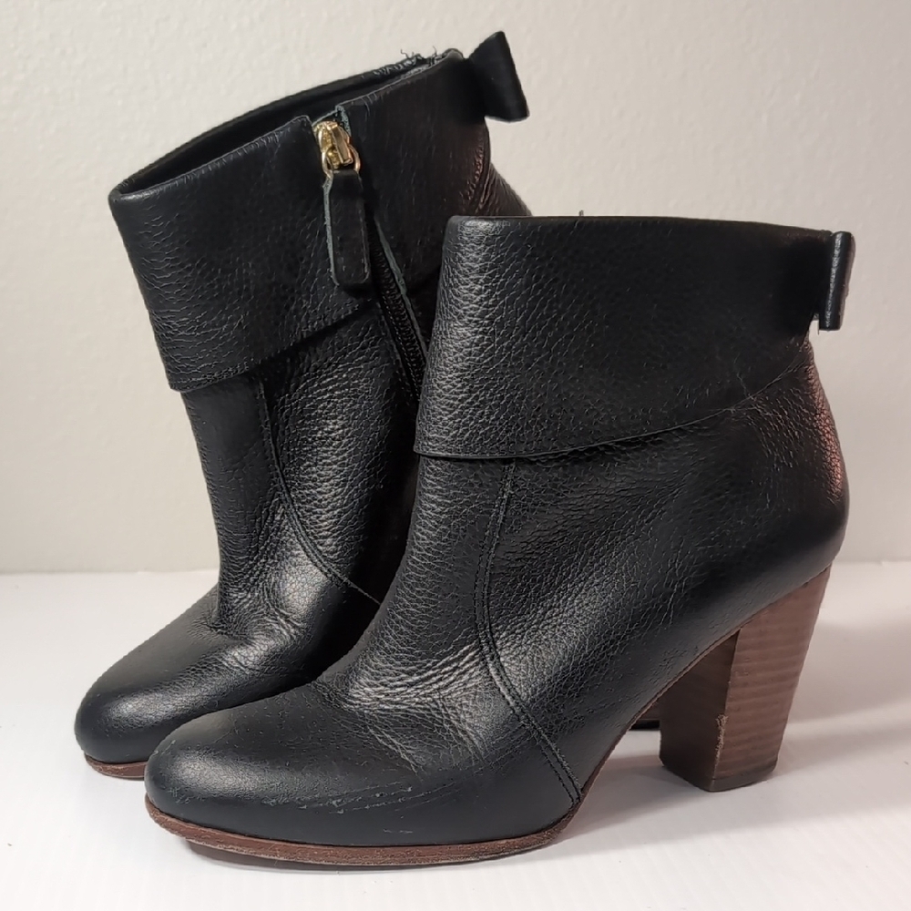 KATE SPADE NEW YORK Lanise Ankle Boots Size 6 Black Pebbled Leather Bow Back